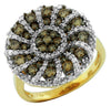ESTATE 1.37CT WHITE & CHOCOLATE FANCY DIAMOND 14K YELLOW GOLD 3D FLOWER FUN RING