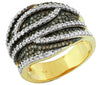 WIDE 1.15CT WHITE & MOCHA DIAMOND 14KT YELLOW GOLD 3D MULTI ROW ANNIVERSARY RING