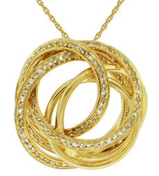 .80CT DIAMOND 14KT YELLOW GOLD MULTI ROW INTERTWINING LOVE KNOT FLOATING PENDANT