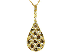 1.05CT WHITE & MOCHA DIAMOND 14KT YELLOW GOLD 3D OPEN FILIGREE TEAR DROP PENDANT