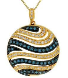 .75CT WHITE & BLUE DIAMOND 14KT YELLOW & BLACK GOLD CIRCULAR MULTI ROW PENDANT