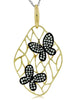 .33CT DIAMOND 14KT YELLOW GOLD DOUBLE BUTTERFLY OPEN FILIGREE FLOATING PENDANT