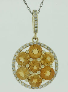 1.91CT DIAMOND & AAA CITRINE 14KT YELLOW GOLD FLOWER CIRCULAR FLOATING PENDANT