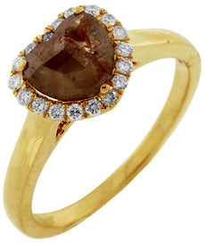 1.01CT WHITE & MOCHA DIAMOND 18K YELLOW GOLD HEART SHAPE & ROUND ENGAGEMENT RING