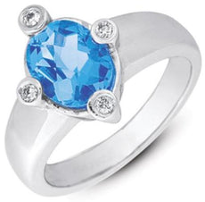 2.41CT DIAMOND & AAA BLUE TOPAZ 14KT WHITE GOLD 3D OVAL & ROUND ETOILE FUN RING