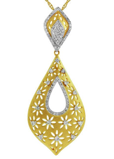 .65CT DIAMOND 14KT YELLOW GOLD FLOWER OPEN FILIGREE TEAR DROP FLOATING PENDANT
