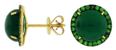 .58CT AAA TSAVORITE & GREEN AGATE 14KT YELLOW GOLD 3D ROUND HALO STUD EARRINGS