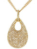 1.30CT DIAMOND 14KT YELLOW GOLD CLUSTER TEAR DROP DOUBLE CHAIN FLOATING PENDANT