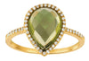 2.97CT DIAMOND & AAA PERIDOT 14K YELLOW GOLD 3D PEAR SHAPE & ROUND HALO FUN RING