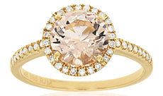 1.91CT DIAMOND & AAA MORGANITE 14KT YELLOW GOLD ROUND HALO FRIENDSHIP LOVE RING