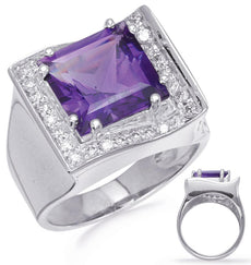4.95CT DIAMOND & AAA AMETHYST 14K WHITE GOLD 3D PRINCESS & ROUND SQUARE FUN RING