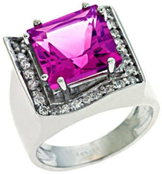 4.97CT DIAMOND & AAA PINK TOURMALINE 14K WHITE GOLD PRINCESS & ROUND SQUARE RING