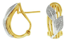 ESTATE WIDE .16CT DIAMOND 14KT YELLOW GOLD DOUBLE LEAF CLIP ON HANGING EARRINGS