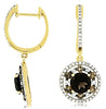 2.42CT WHITE & MOCHA DIAMOND & AAA SMOKY TOPAZ 14K YELLOW GOLD HANGING EARRINGS