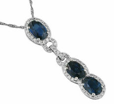 2.02CT DIAMOND & AAA SAPPHIRE 14K WHITE GOLD ROUND & OVAL LOVE KNOT HALO PENDANT
