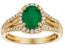 1.4CT DIAMOND & AAA EMERALD 14K YELLOW GOLD 3D OVAL & ROUND HALO ENGAGEMENT RING