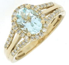 1.4CT DIAMOND & AAA AQUAMARINE 14K YELLOW GOLD OVAL & ROUND HALO ENGAGEMENT RING