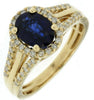 1.7CT DIAMOND & AAA SAPPHIRE 14KT YELLOW GOLD OVAL & ROUND HALO ENGAGEMENT RING