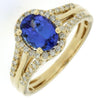 1.55CT DIAMOND & AAA TANZANITE 14K YELLOW GOLD OVAL & ROUND HALO ENGAGEMENT RING