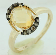 1.88CT CHOCOLATE FANCY DIAMOND & AAA CITRINE 14KT YELLOW GOLD 3D OVAL FUN RING