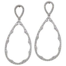 ESTATE LARGE .95CT DIAMOND 18KT WHITE GOLD 3D TEAR DROP OPEN FILIGREE EARRINGS