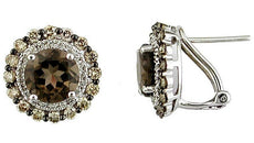 3.61CT WHITE & MOCHA DIAMOND & AAA SMOKY TOPAZ 14KT WHITE GOLD CLIP ON EARRINGS
