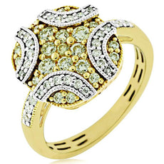 .75CT WHITE & FANCY YELLOW DIAMOND 14KT YELLOW GOLD 3D CLUSTER SQUARE FUN RING