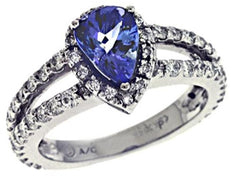 1.99CT DIAMOND & AAA TANZANITE 14K WHITE GOLD PEAR SHAPE & ROUND ENGAGEMENT RING