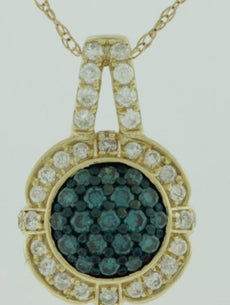 .40CT WHITE & BLUE DIAMOND 14KT YELLOW GOLD 3D CLUSTER CIRCULAR FLOATING PENDANT