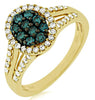 .62CT WHITE & BLUE DIAMOND 14KT YELLOW GOLD 3D CLUSTER OVAL ANNIVERSARY RING