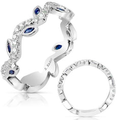 .60CT DIAMOND & AAA SAPPHIRE 14K WHITE GOLD 3D MARQUISE & ROUND ANNIVERSARY RING