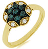 .45CT WHITE & BLUE DIAMOND 14KT YELLOW GOLD 3D FLOWER STAR FILIGREE FUN RING