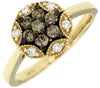 .45CT WHITE & CHOCOLATE FANCY DIAMOND 14KT YELLOW GOLD CLUSTER STAR FLOWER RING