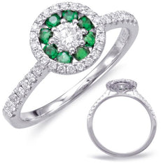 .59CT DIAMOND & AAA EMERALD 14KT WHITE GOLD 3D ROUND FLOWER HALO FRIENDSHIP RING