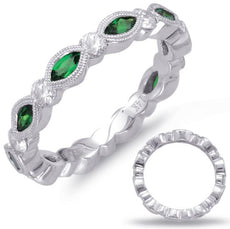 1.08CT DIAMOND & AAA EMERALD 14K WHITE GOLD 3D ROUND & MARQUISE ANNIVERSARY RING