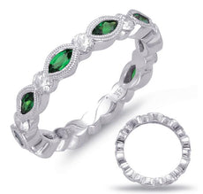 1.52CT DIAMOND & AAA TSAVORITE 14K WHITE GOLD MARQUISE FILIGREE ANNIVERSARY RING