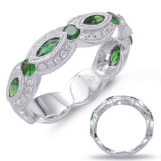 .92CT DIAMOND & AAA TSAVORITE 14KT WHITE GOLD ROUND & MARQUISE ANNIVERSARY RING