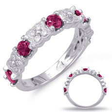 1.12CT DIAMOND & AAA RUBY 14KT WHITE GOLD CLASSIC MULTI FLOWER ANNIVERSARY RING