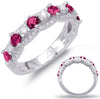 1.0CT DIAMOND & AAA RUBY 14KT WHITE GOLD 3D ROUND SEMI ETERNITY ANNIVERSARY RING