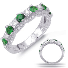 1.13CT DIAMOND & AAA TSAVORITE 14KT WHITE GOLD 3D CLASSIC ROUND ANNIVERSARY RING