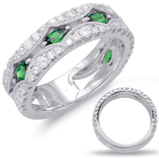 1.78CT DIAMOND & AAA TSAVORITE 14KT WHITE GOLD ROUND & MARQUISE ANNIVERSARY RING