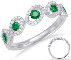 .53CT DIAMOND & AAA EMERALD 14KT WHITE GOLD 3D ROUND OVAL FIVE STONE LOVE RING