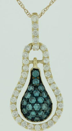 .48CT WHITE & BLUE DIAMOND 14KT YELLOW GOLD 3D PEAR TEAR DROP FLOATING PENDANT