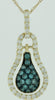 .48CT WHITE & BLUE DIAMOND 14KT YELLOW GOLD 3D PEAR TEAR DROP FLOATING PENDANT
