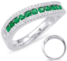 .51CT DIAMOND & AAA EMERALD 14KT WHITE GOLD CLASSIC 3 ROW CHANNEL SWIRL FUN RING