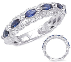 .94CT DIAMOND & AAA SAPPHIRE 14K WHITE GOLD 3D ROUND & MARQUISE ANNIVERSARY RING