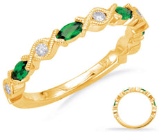 .44CT DIAMOND & AAA EMERALD 14KT YELLOW GOLD ROUND & MARQUISE INFINITY LOVE RING