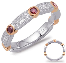 .60CT DIAMOND & AAA RUBY 14K WHITE & ROSE GOLD ROUND & PRINCESS ANNIVERSARY RING