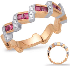 .67CT DIAMOND & AAA RUBY 14K WHITE & ROSE GOLD 3D ROUND & PRINCESS DIAGONAL RING