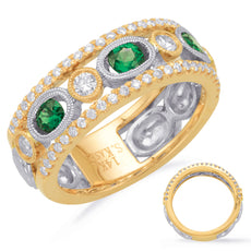 .92CT DIAMOND & AAA EMERALD 14KT 2 TONE GOLD FILIGREE ETERNITY ANNIVERSARY RING